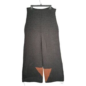 Handmade Knit Pants Black Brown Geometric Wide Leg High Rise L